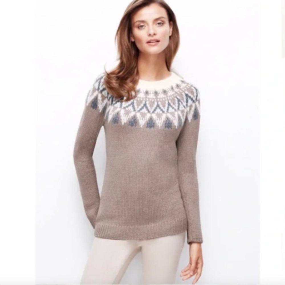 •Ann Taylor Tan & Cream Fair Isle Nordic Women’s XL Wool Blend Sweater #V